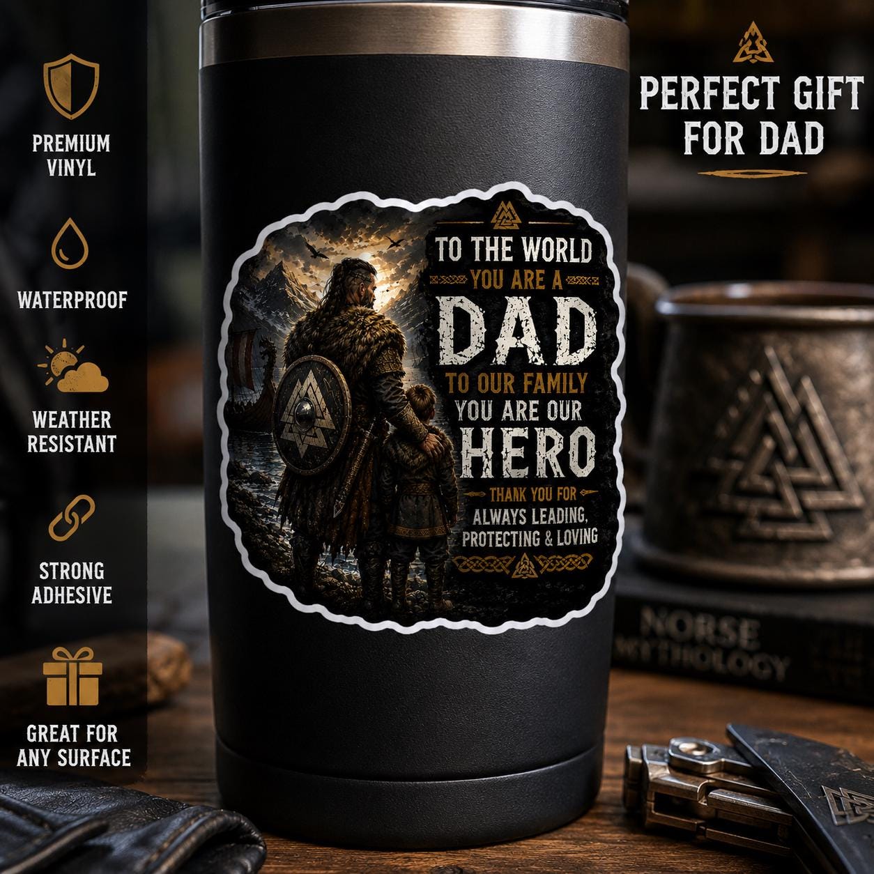 Fathers Day Viking Dad Sticker | Norse Father Decal | Warrior Dad Vinyl Sticker | Viking Father Gift | Car Laptop Water Bottle Sticker