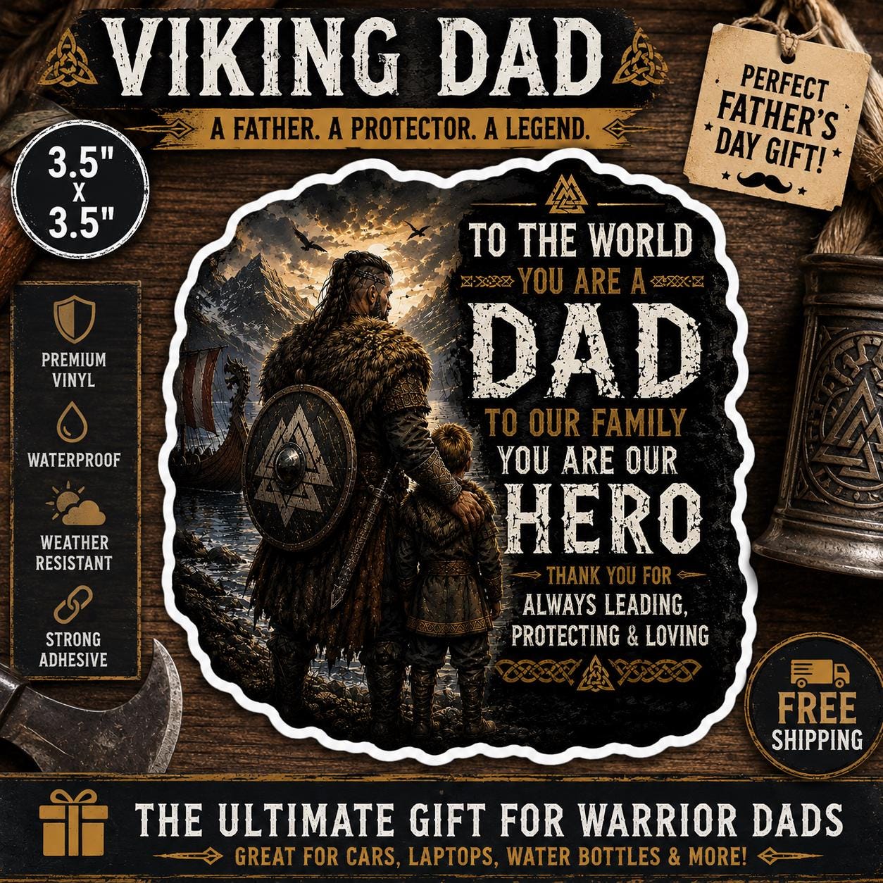 Fathers Day Viking Dad Sticker | Norse Father Decal | Warrior Dad Vinyl Sticker | Viking Father Gift | Car Laptop Water Bottle Sticker