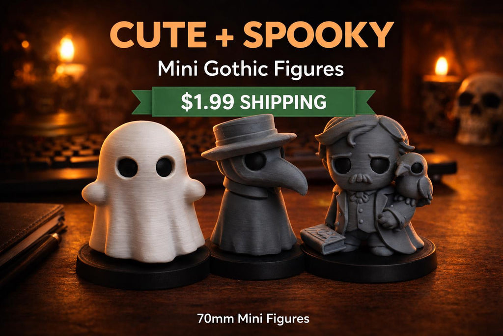 Gothic Mini Figures Set, Ghost, Plague Doctor, Poe, 3D Printed Desk Decor- Wave 1