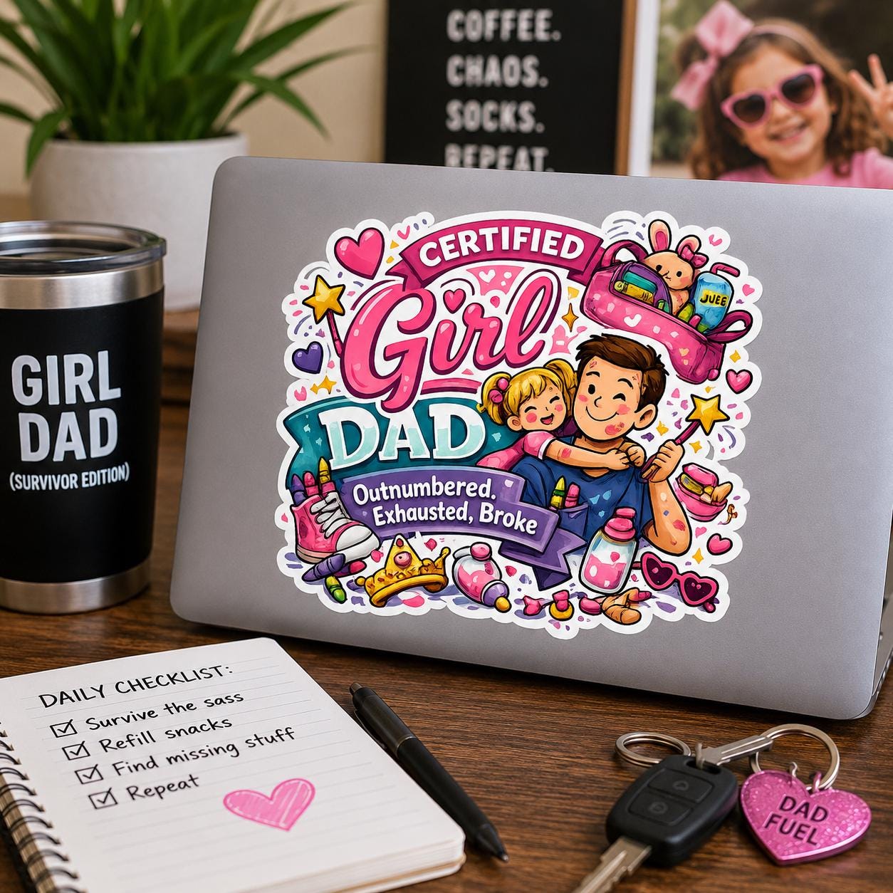 Girl Dad Sticker – Funny Dad Decal – Raising Sweet & Sassy Girls – Cute Father’s Day Gift – Laptop Water Bottle Car Sticker