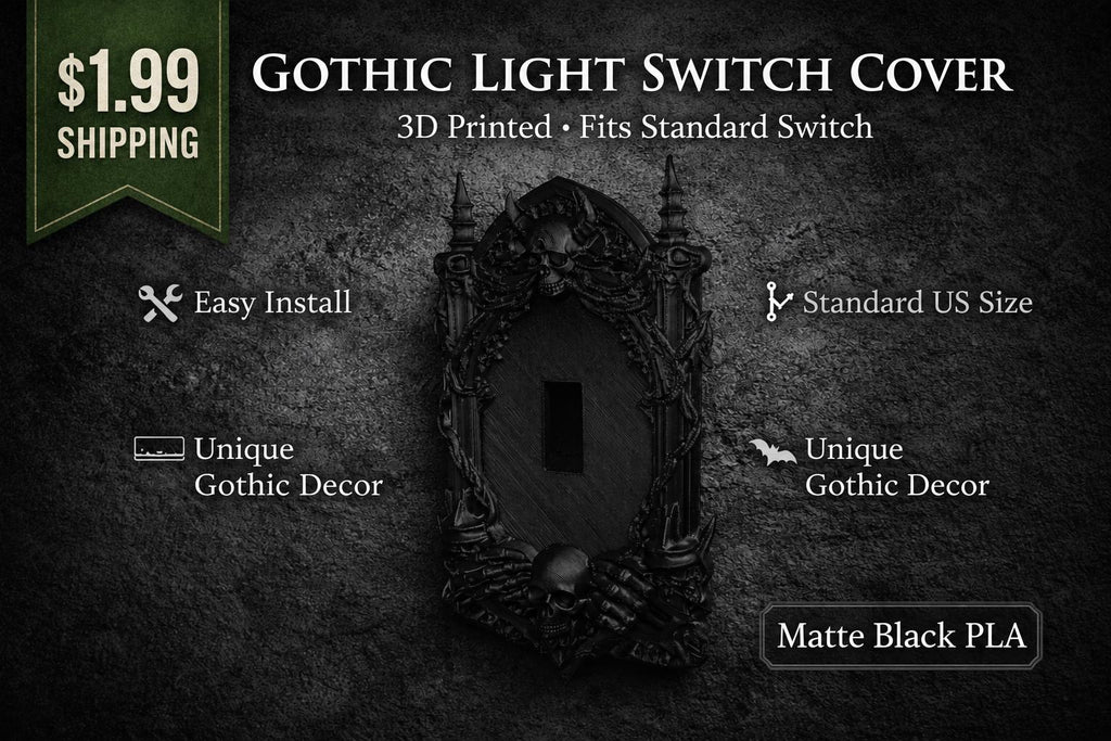Gothic Skull Light Switch Cover, Ornate Dark Academia Decor, PLA Plastic Plate