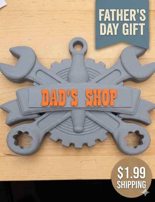 3D Printed Mechanic Wrench & Gear Sign - Dad’s Shop - Father’s Day Workshop Decor - Custom Mechanic Gift - Tool Wall Art for Dad - Gray and