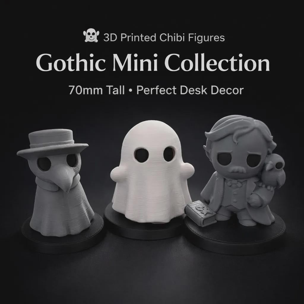 Gothic Mini Figures Set, Ghost, Plague Doctor, Poe, Frankenstein, Grim Reaper, Mummy All included Desk Decor Set