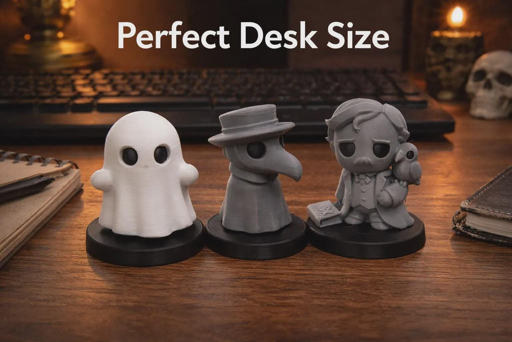 Gothic Mini Figures Set, Ghost, Plague Doctor, Poe, Frankenstein, Grim Reaper, Mummy All included Desk Decor Set