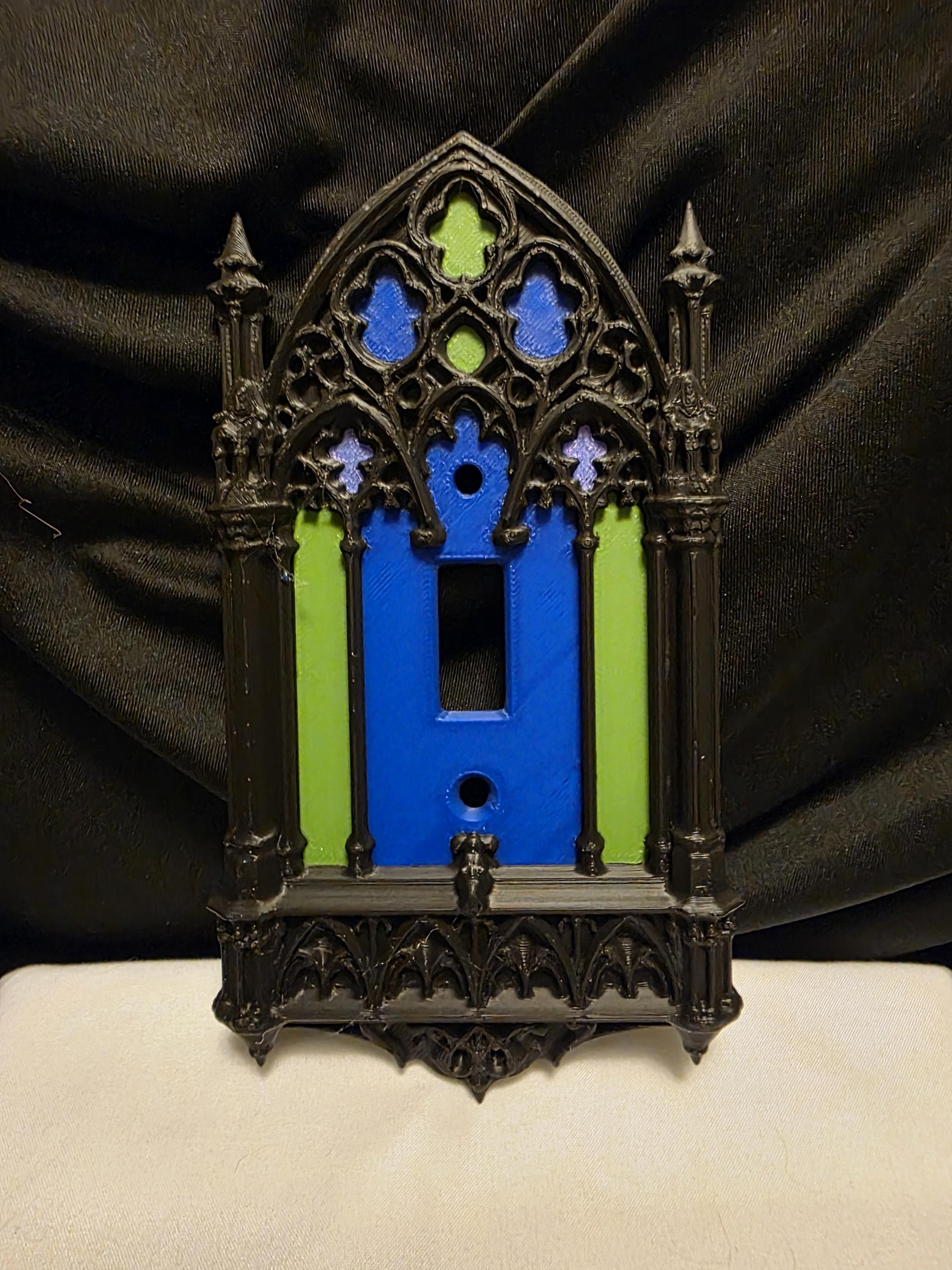 Gothic Stained Glass Light Switch Cover Pair – Gothic Cathedral Decor – 3D Printed Wallplate Set – Medieval Home Decor – Unique Dark Academi