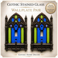 Gothic Stained Glass Light Switch Cover Pair – Gothic Cathedral Decor – 3D Printed Wallplate Set – Medieval Home Decor – Unique Dark Academi