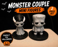 Monster Couple Mini Figures Set | Bride & Frankenstein Gothic Desk Decor | Cute Spooky Halloween Shelf Sitters | 70mm Chibi Horror Figurines