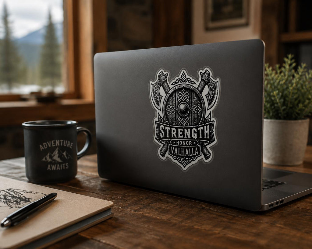 Viking Strength Honor Valhalla Sticker | Norse Warrior Decal | Waterproof Vinyl Sticker | Viking Axe Sticker | Laptop Water Bottle Decal