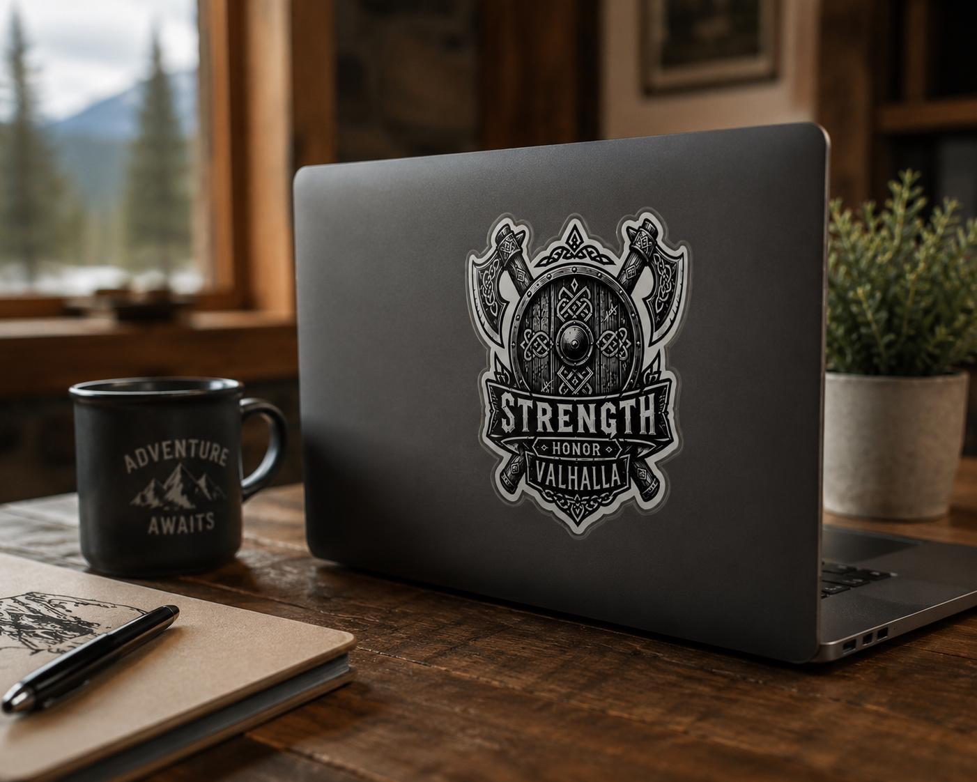 Viking Strength Honor Valhalla Sticker | Norse Warrior Decal | Waterproof Vinyl Sticker | Viking Axe Sticker | Laptop Water Bottle Decal