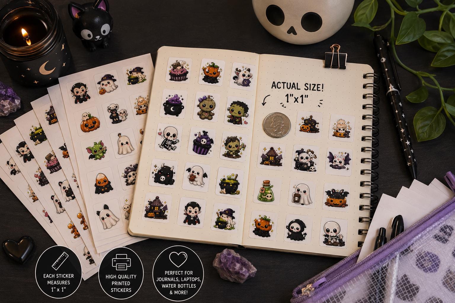 58 Unique Goth Chibi Halloween Stickers | Cute Spooky Kawaii Stickers | Gothic Vinyl Style Stickers Journals, Laptops & Bottles