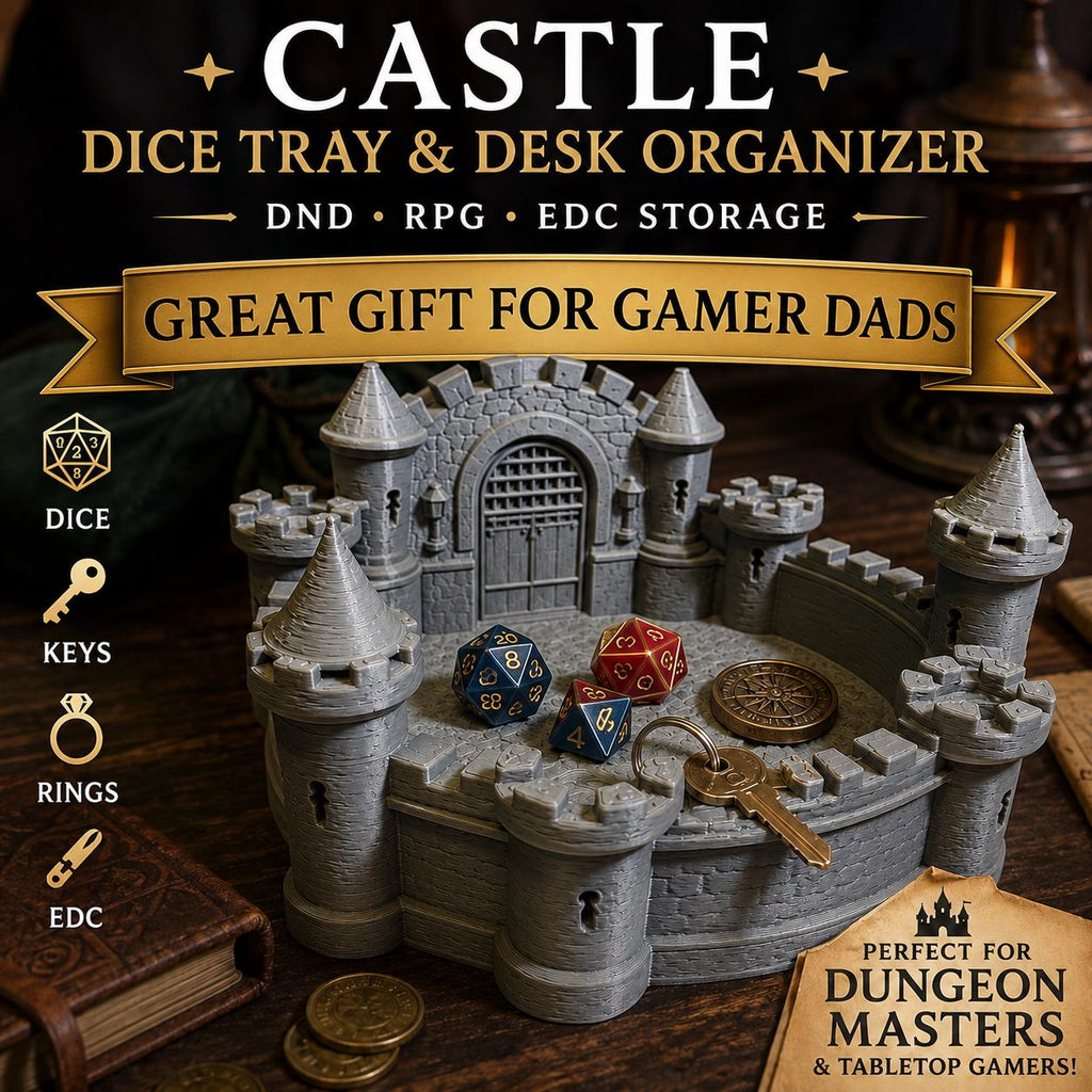 Castle Dice Tray & Desk Organizer for Dad | DND Dice Holder | RPG Dungeon Master Gift | Medieval Desk Decor | Father’s Day Gift for Gamers