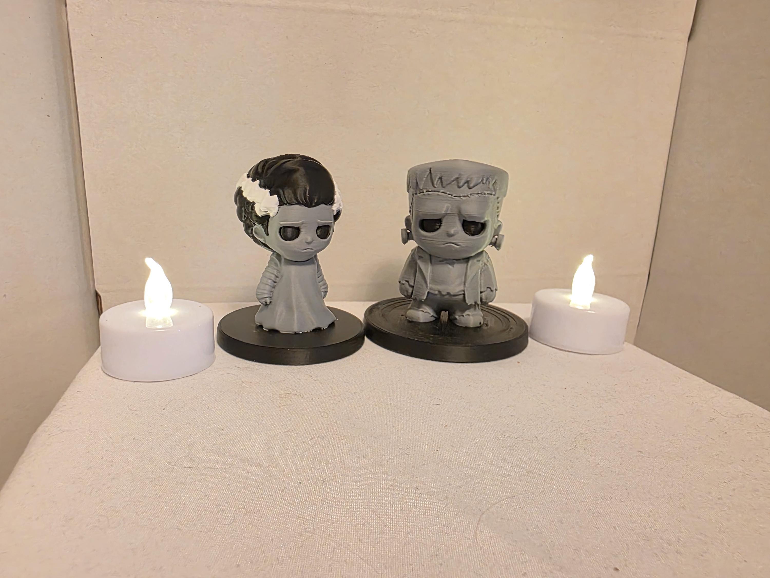 Monster Couple Mini Figures Set | Bride & Frankenstein Gothic Desk Decor | Cute Spooky Halloween Shelf Sitters | 70mm Chibi Horror Figurines