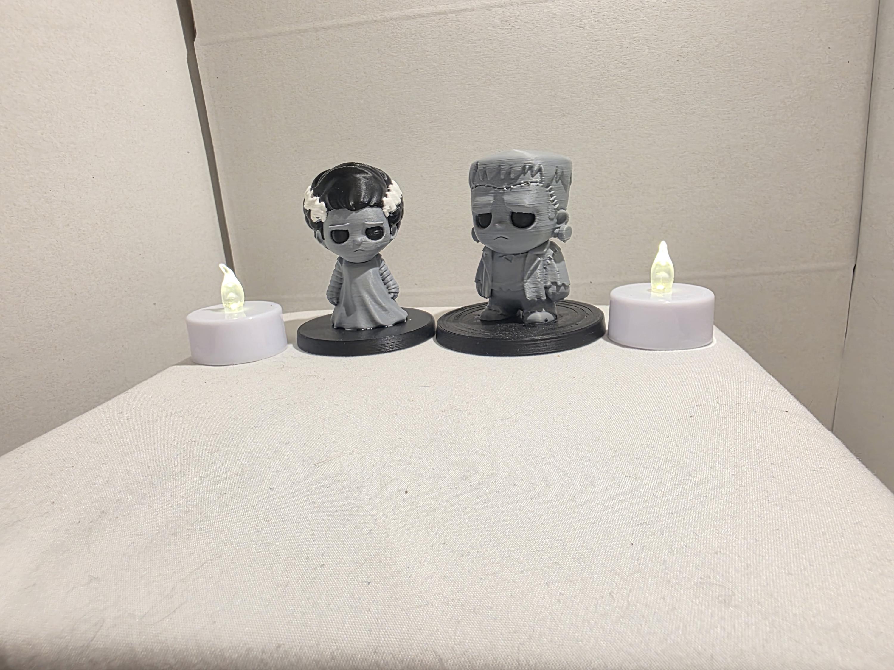 Monster Couple Mini Figures Set | Bride & Frankenstein Gothic Desk Decor | Cute Spooky Halloween Shelf Sitters | 70mm Chibi Horror Figurines