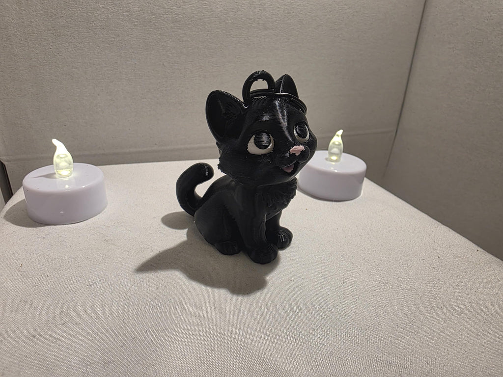 Black Cat Keychain – Cute Spooky Cat Charm for Keys, Bags & Backpacks | 3D Printed Gothic Accessory