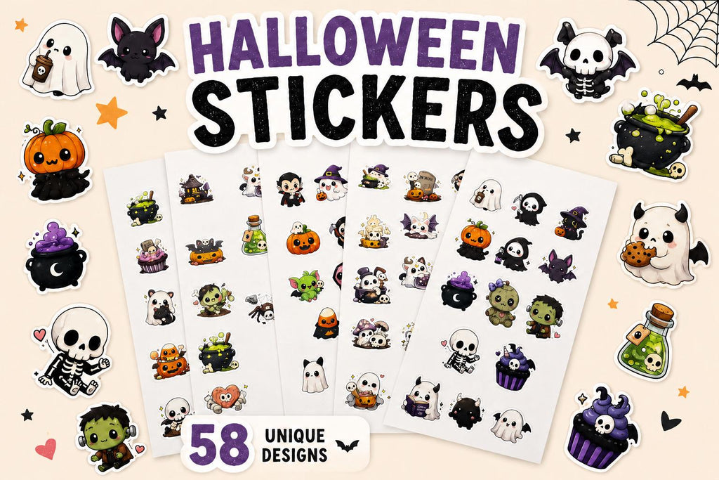 58 Unique Goth Chibi Halloween Stickers | Cute Spooky Kawaii Stickers | Gothic Vinyl Style Stickers Journals, Laptops & Bottles