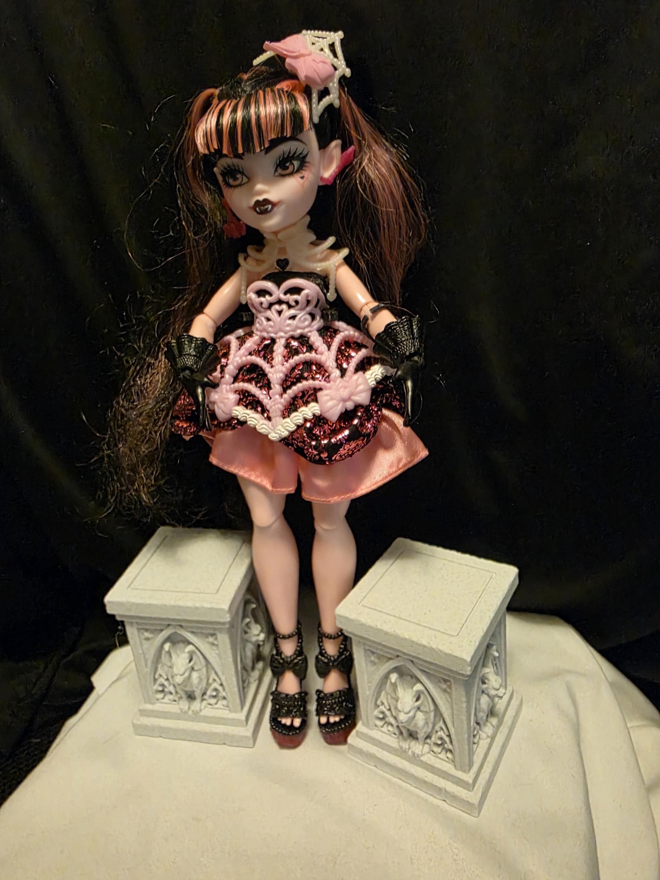 Gothic Gargoyle Pedestals Set of 2 | Doll Display Stands | Gothic Dollhouse Decor | Monster Doll Accessories | 1:6 Scale Props