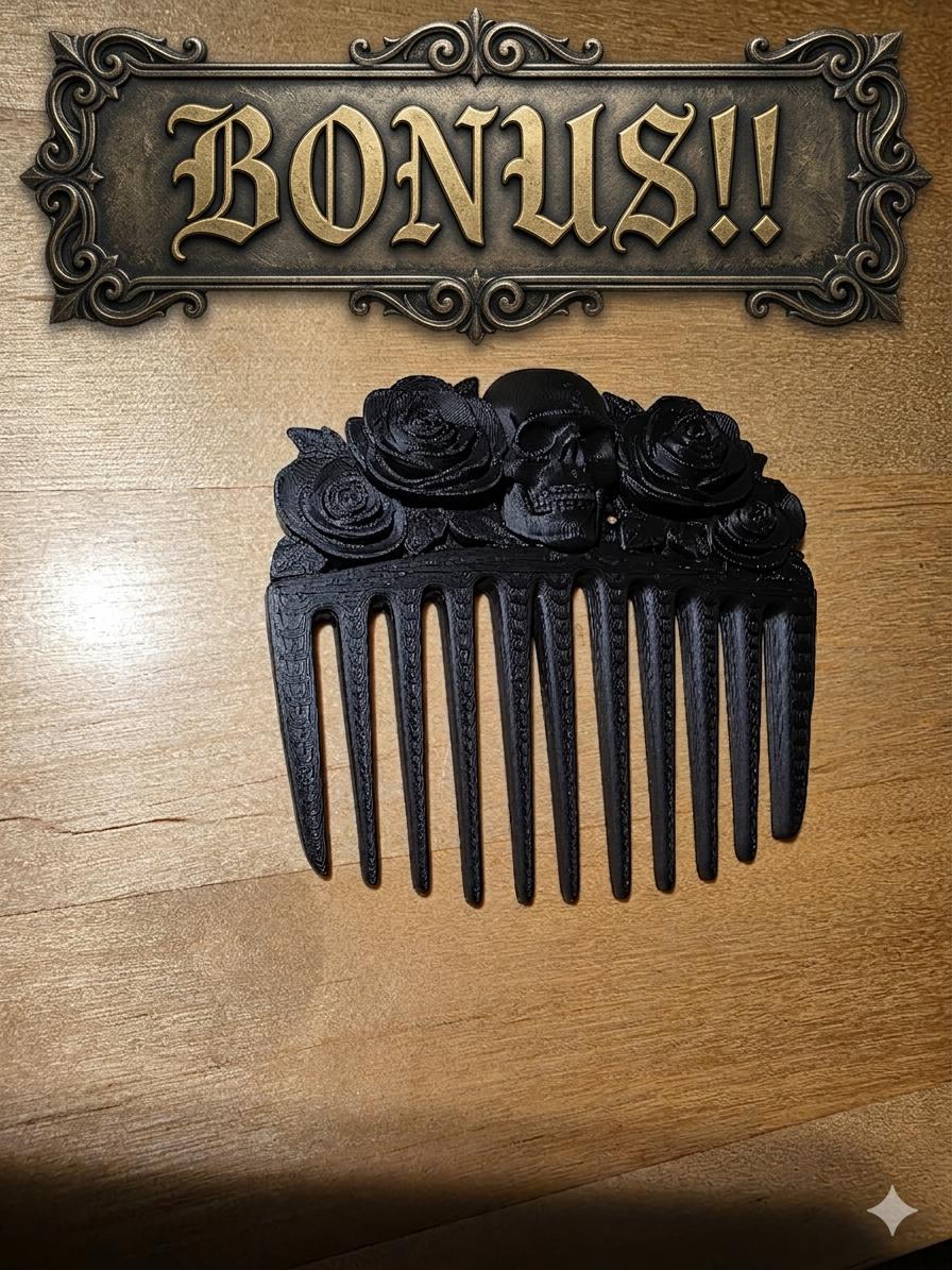 Skull Rose Hair Comb, Gothic Hair Accessory, Dark Bridal Headpiece, Halloween Hair Piece With Bonus Matching Pick