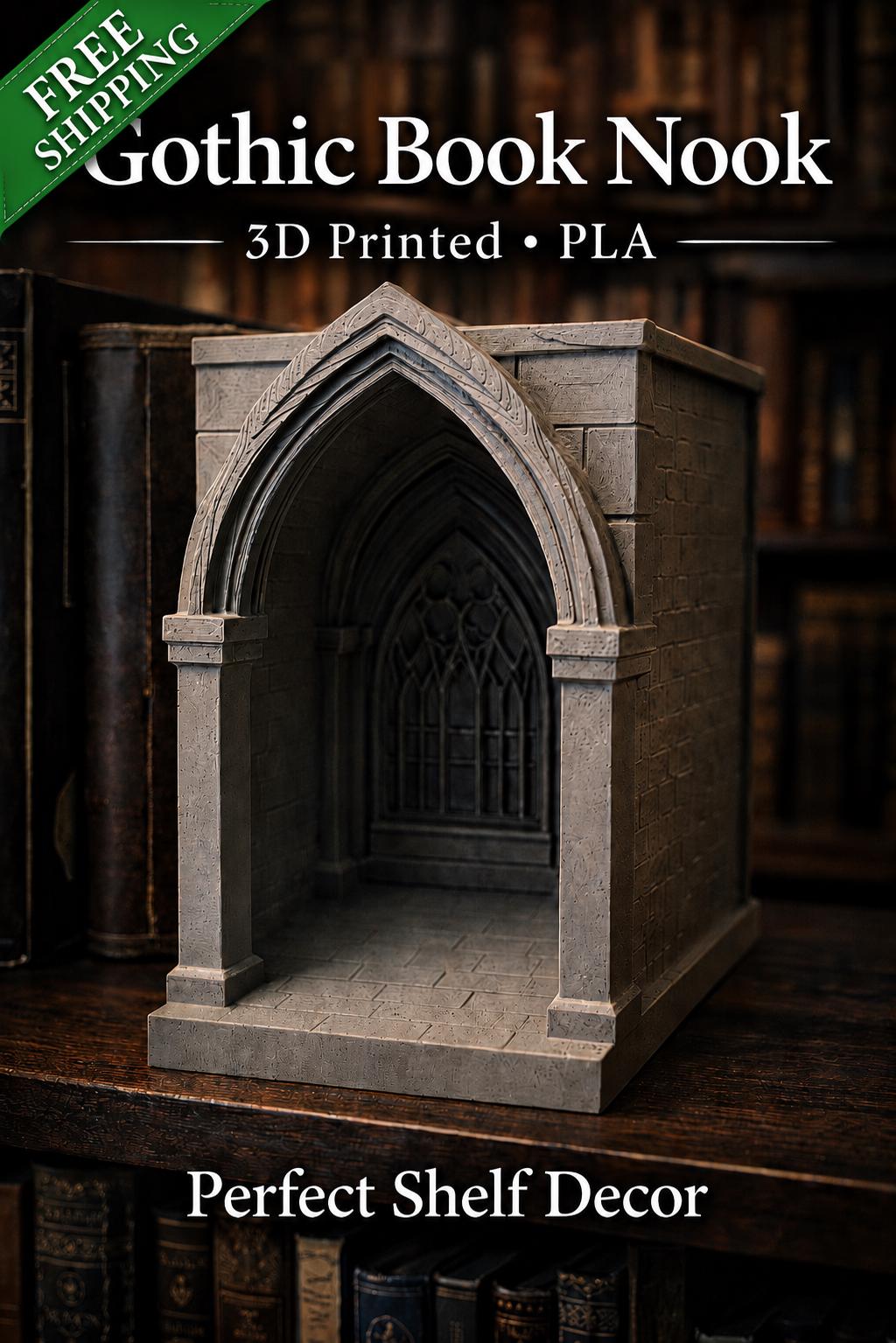 Gothic Cathedral Book Nook, 3D Printed PLA Shelf Decor, Dark Academia Arch Bookend