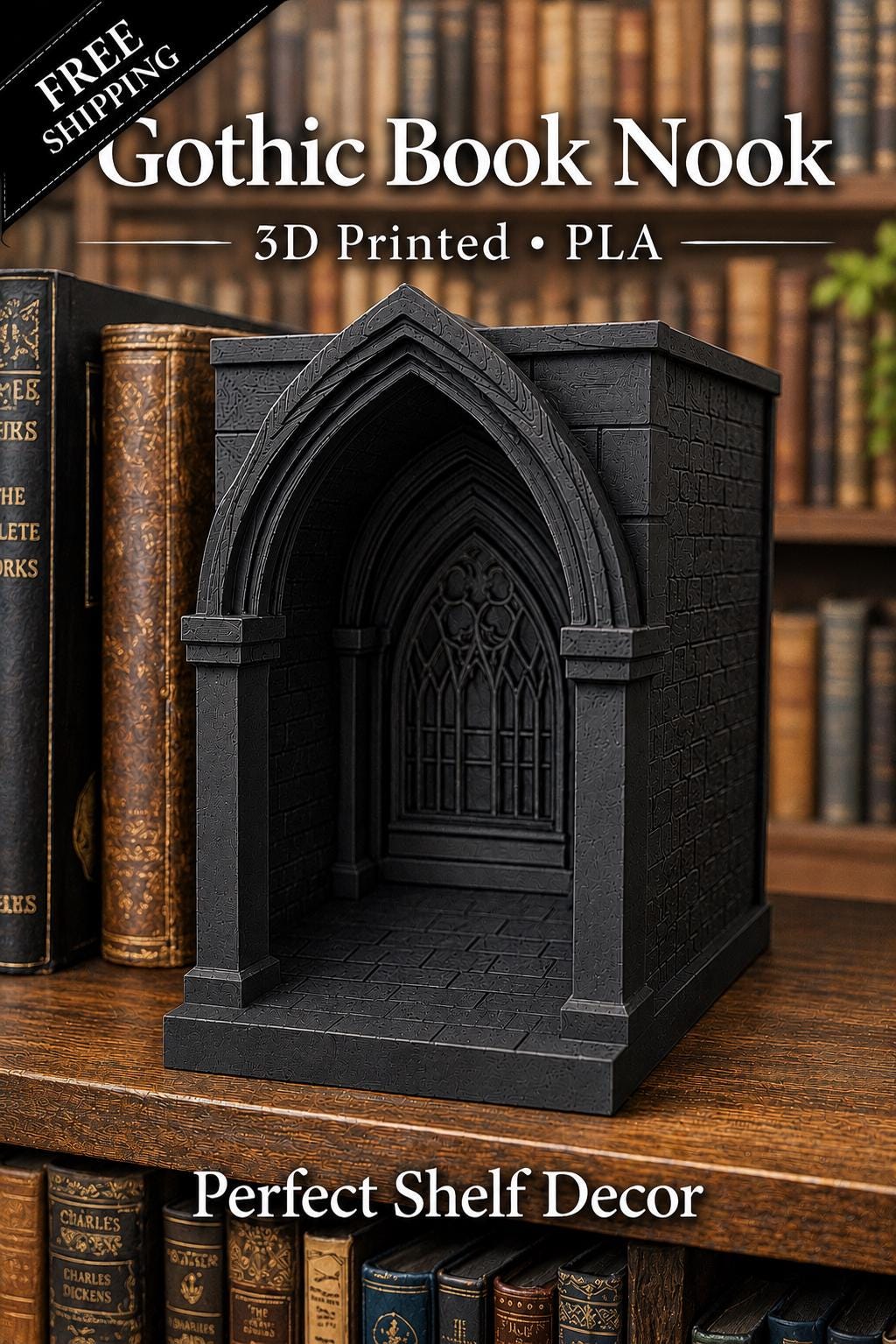 Gothic Cathedral Book Nook, Dark Academia Shelf Decor, 3D Printed Gothic Arch Bookshelf Insert, Medieval Library Bookend, Reader Gift