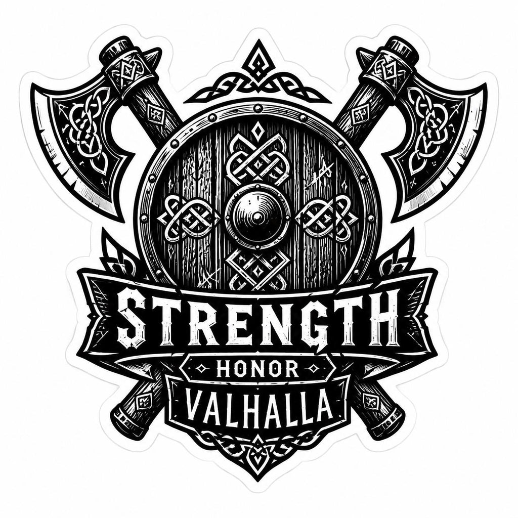 Viking Strength Honor Valhalla Sticker | Norse Warrior Decal | Waterproof Vinyl Sticker | Viking Axe Sticker | Laptop Water Bottle Decal