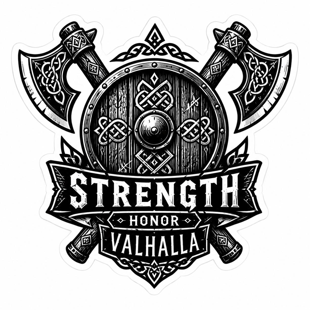 Viking Strength Honor Valhalla Sticker | Norse Warrior Decal | Waterproof Vinyl Sticker | Viking Axe Sticker | Laptop Water Bottle Decal