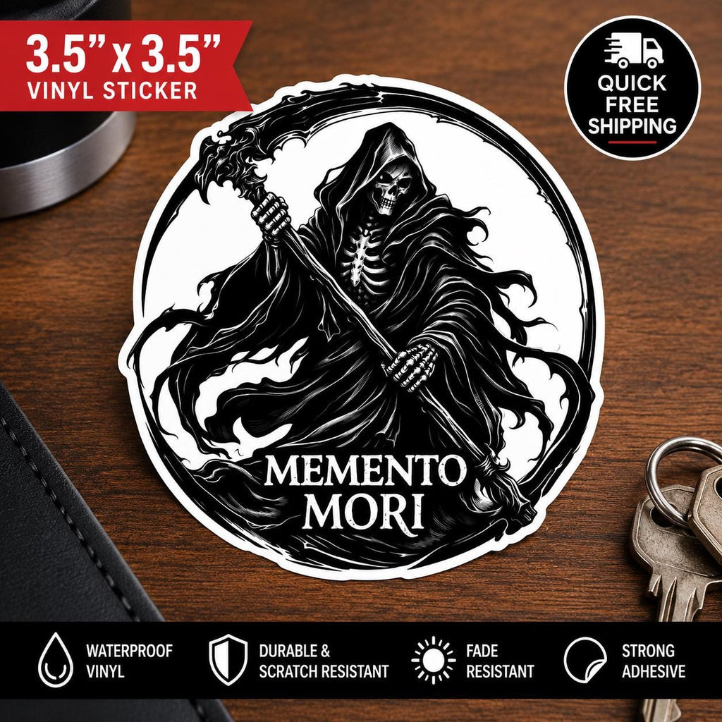 Memento Mori Grim Reaper Sticker, Gothic Vinyl Sticker, Waterproof Goth Decal, Dark Academia Sticker, Laptop Water Bottle Binder Sticker