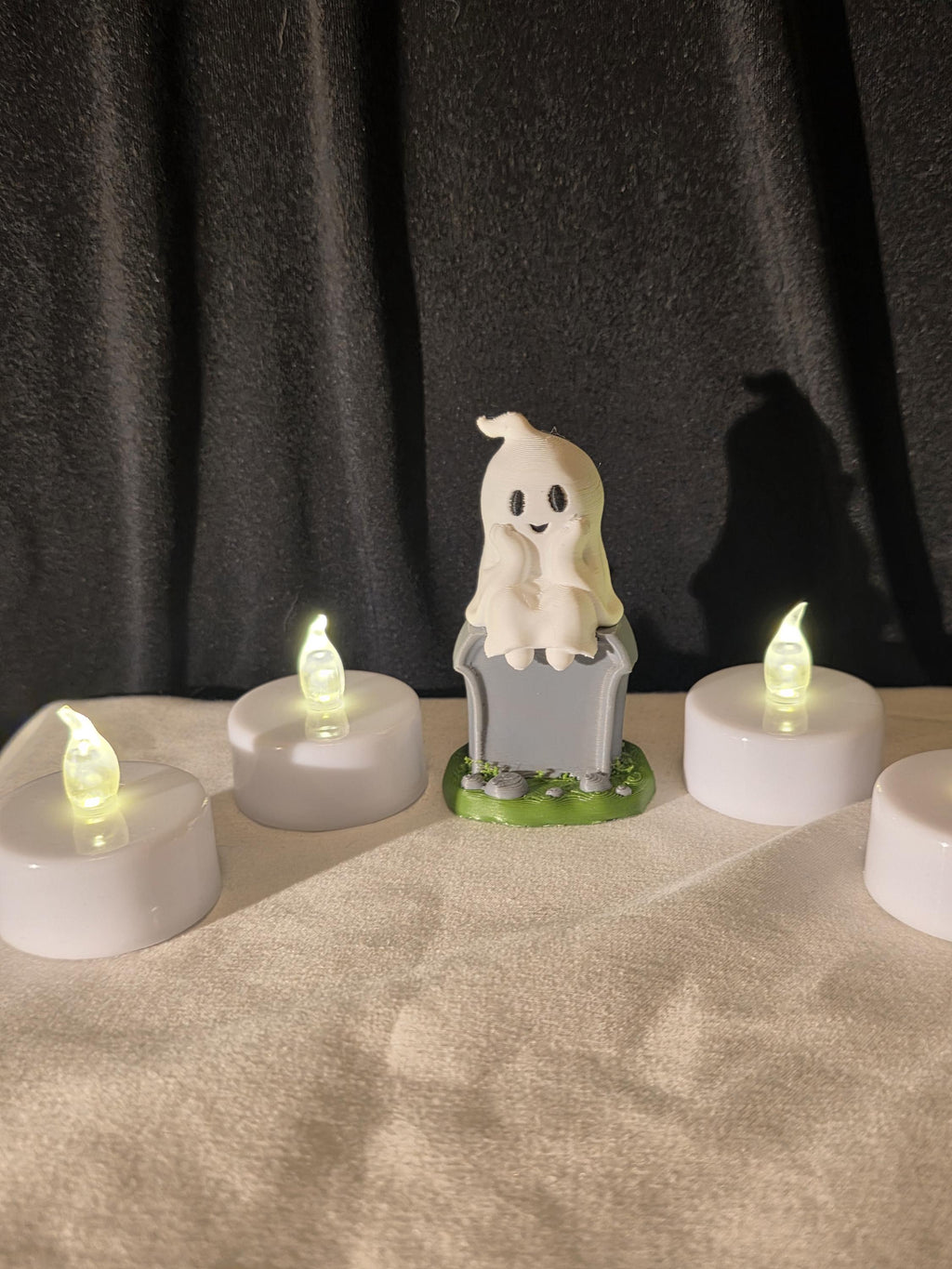 Cute Ghost on Tombstone Collectible Mini Figure | Halloween Shelf Decor | Color Printed Display Piece | Spooky Desk Companion