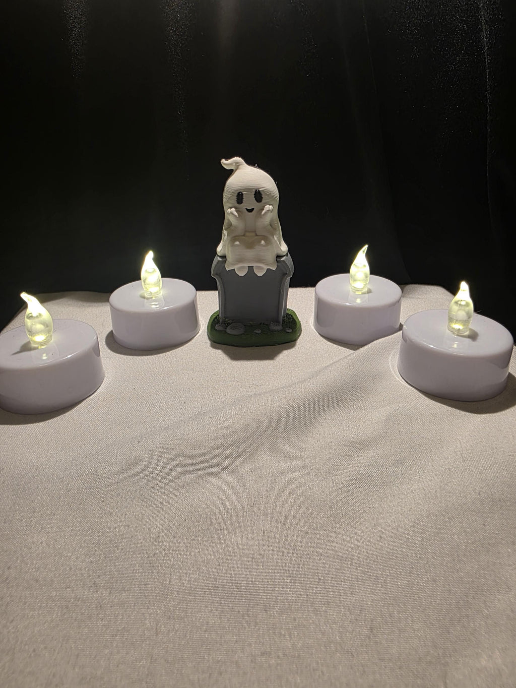 Cute Ghost on Tombstone Collectible Mini Figure | Halloween Shelf Decor | Color Printed Display Piece | Spooky Desk Companion