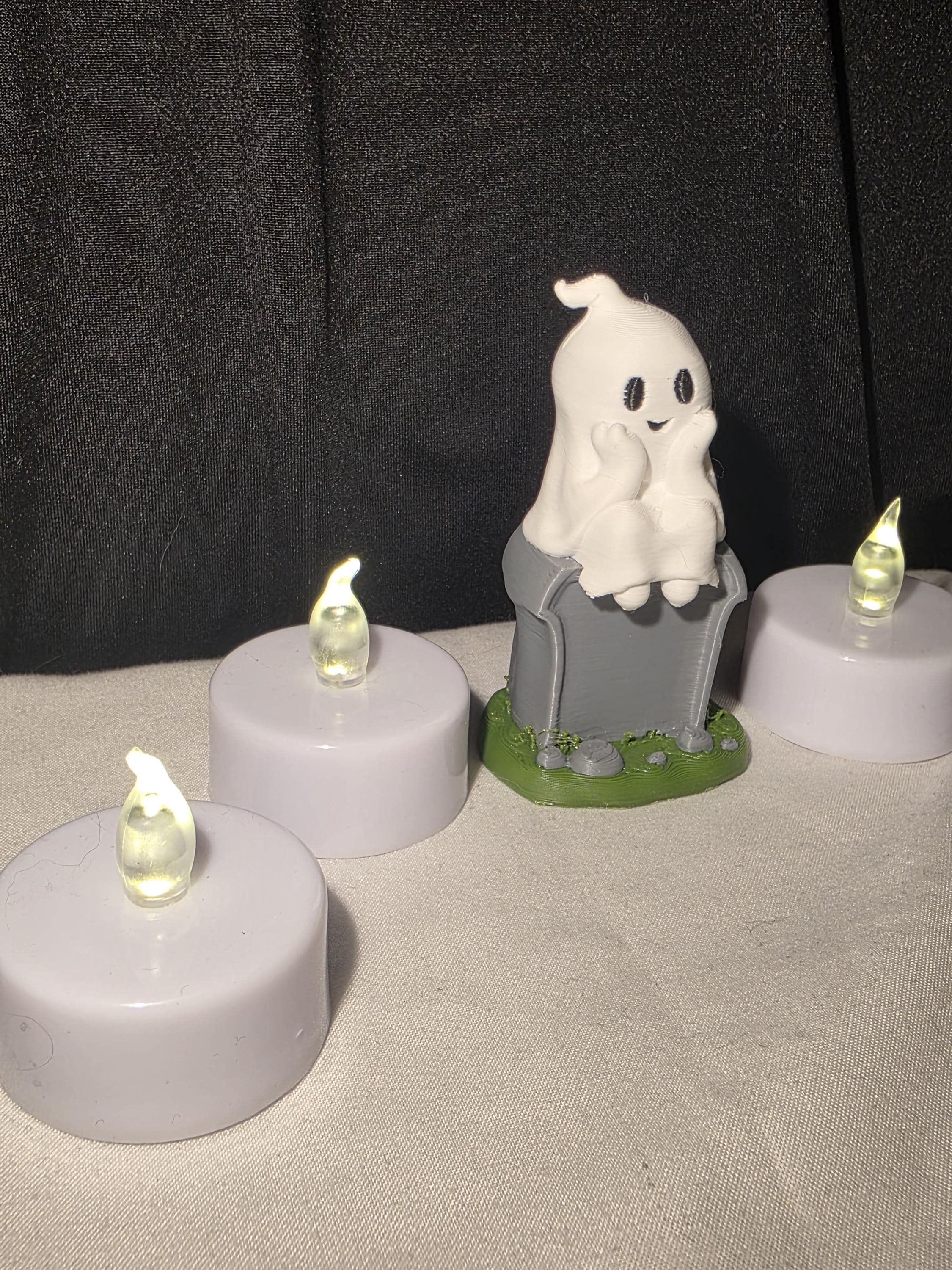 Cute Ghost on Tombstone Collectible Mini Figure | Halloween Shelf Decor | Color Printed Display Piece | Spooky Desk Companion