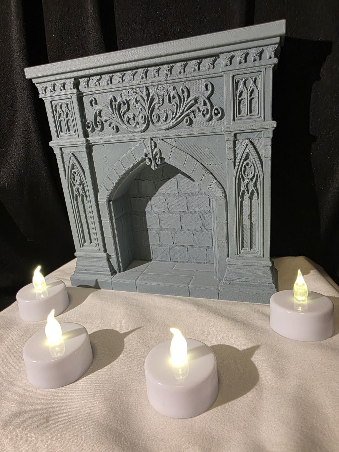 Gothic Doll Fireplace | Miniature Gothic Mantel | Fashion Doll Room Decor | LED Tealight Compatible | 1:6 Scale Display Accessory