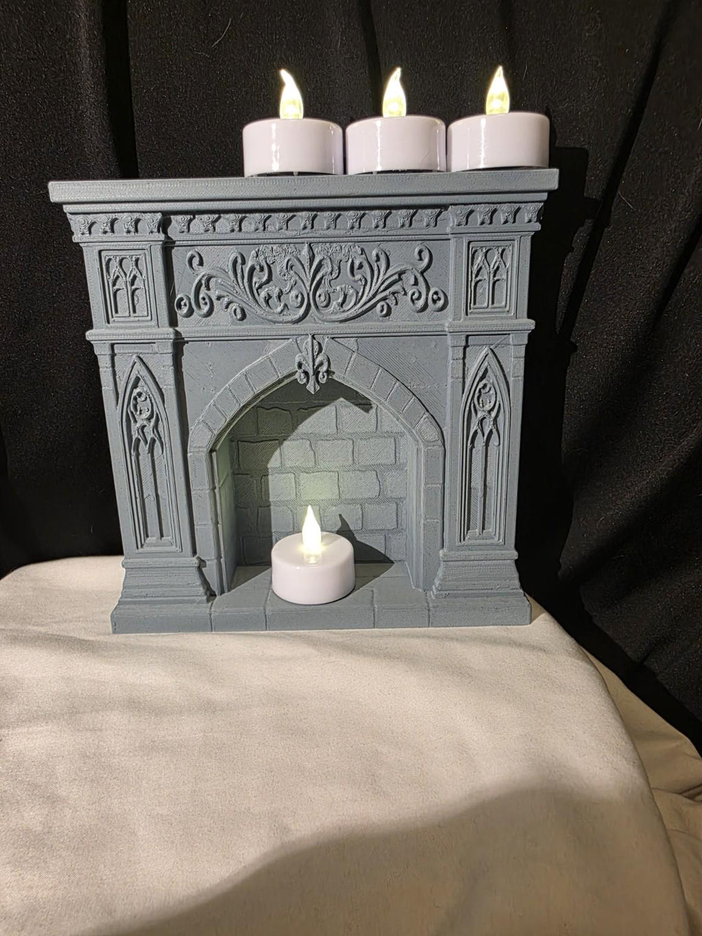 Gothic Doll Fireplace | Miniature Gothic Mantel | Fashion Doll Room Decor | LED Tealight Compatible | 1:6 Scale Display Accessory