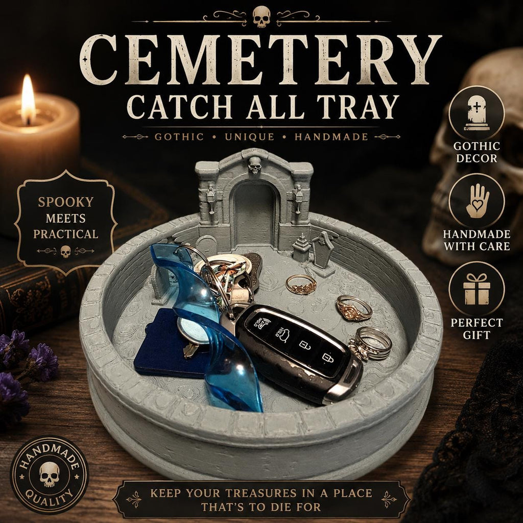 Gothic Cemetery Catch All Tray | Large Gothic Valet Tray | Key Bowl | Jewelry Organizer | Spooky Home Decor | Goth Gift