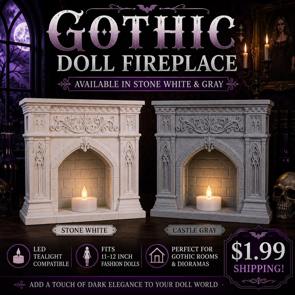 Gothic Doll Fireplace | Monster Doll Room Decor | Vampire Manor Furniture | Fashion Doll Display Accessory