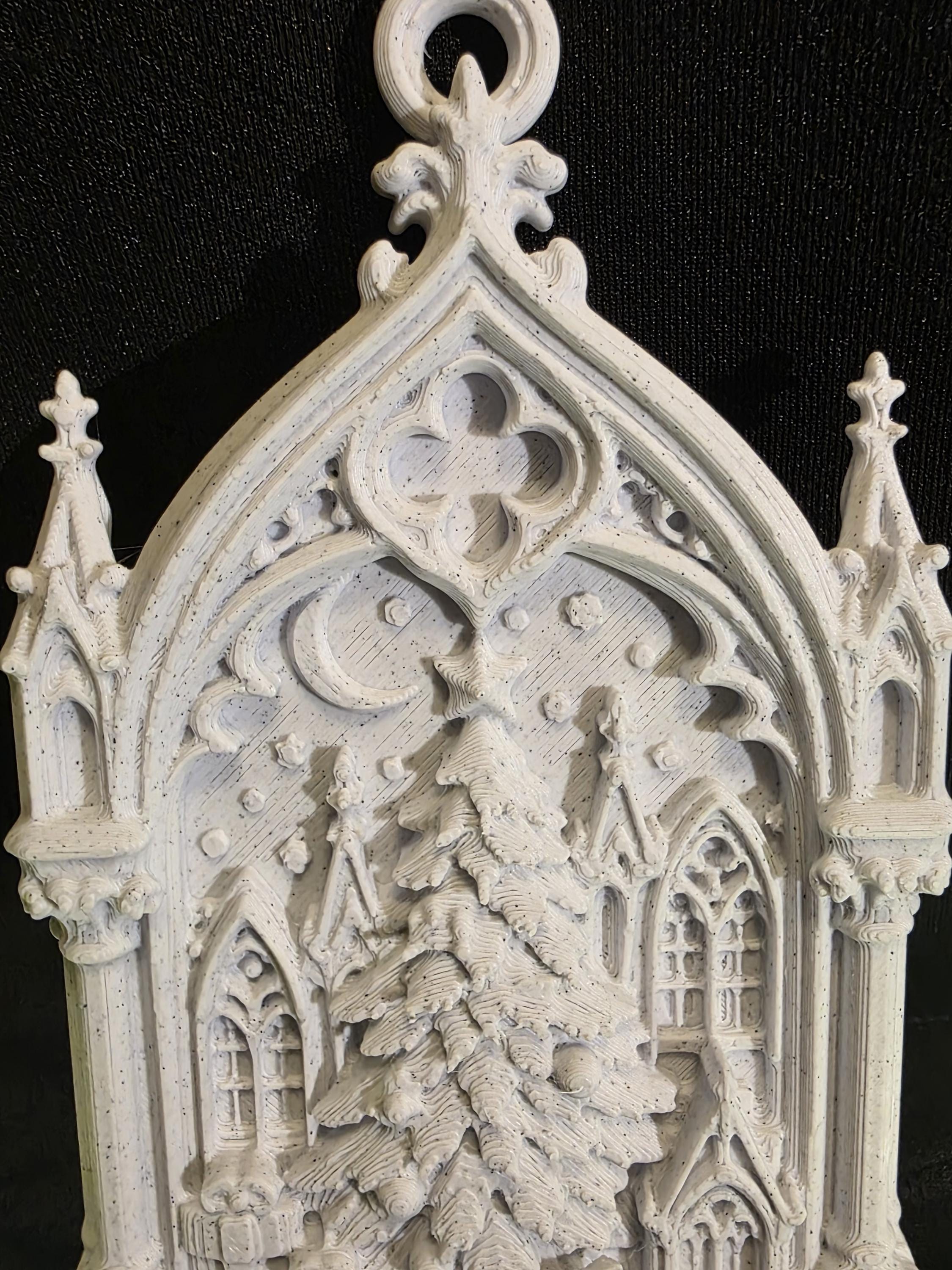Gothic Christmas Tree Ornament | Cathedral Winter Scene | Stone PLA Christmas Decor | Dark Academia Holiday Gift
