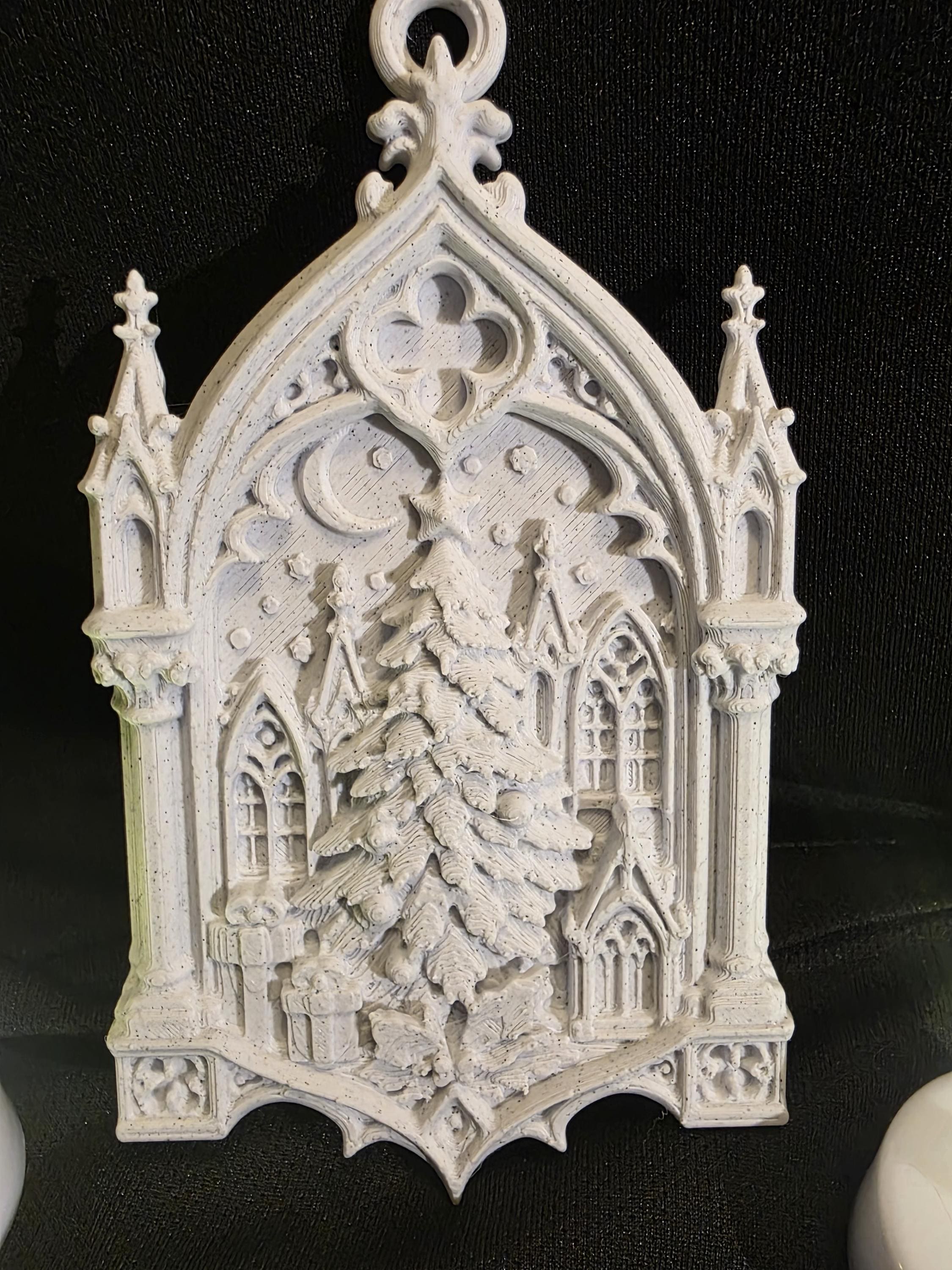 Gothic Christmas Tree Ornament | Cathedral Winter Scene | Stone PLA Christmas Decor | Dark Academia Holiday Gift