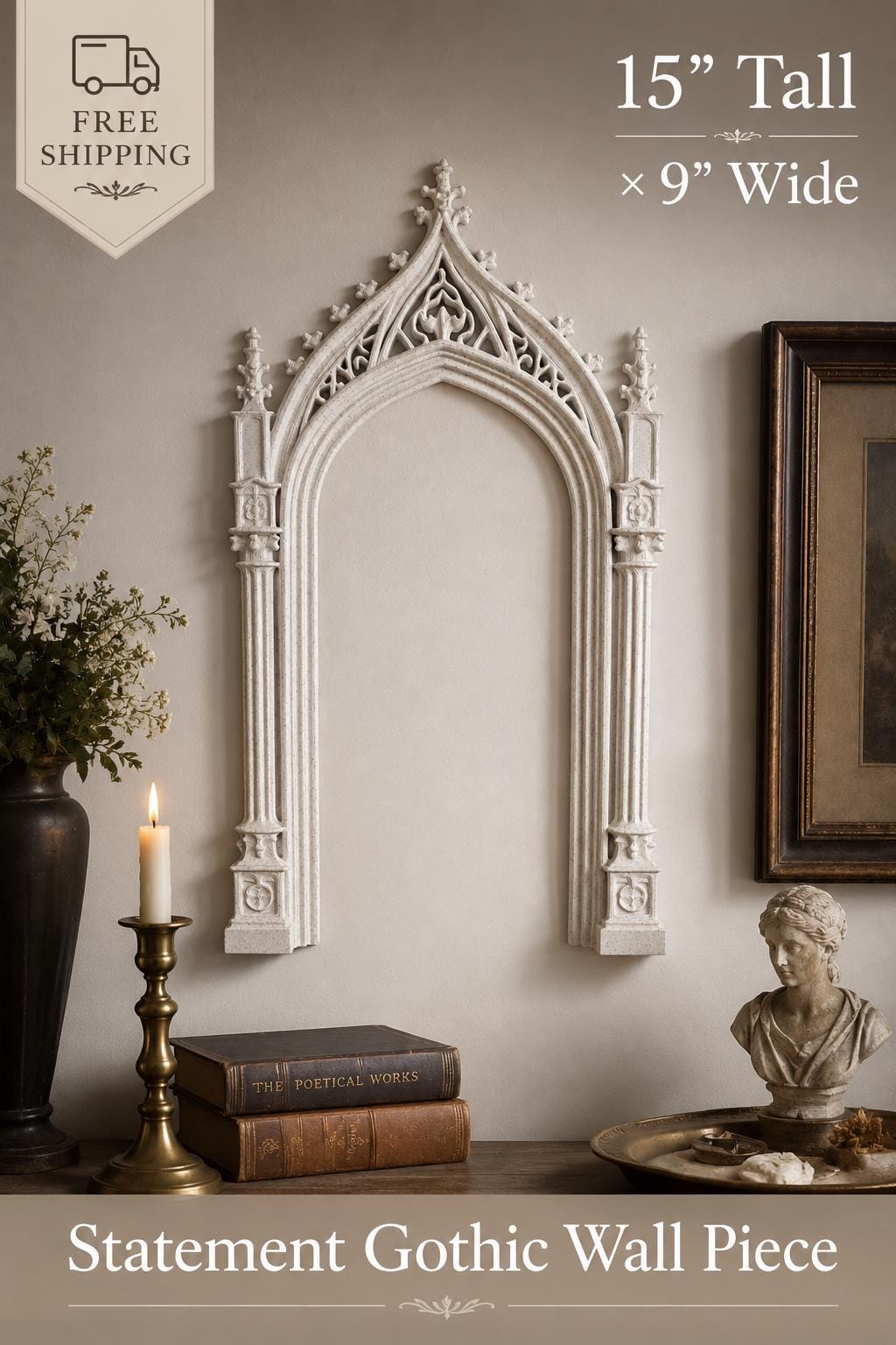 Large Gothic Cathedral Arch Wall Decor | Cathedral Window Frame | Gothic Home Decor | Statement Wall Centerpiece | Black or White Wall Art