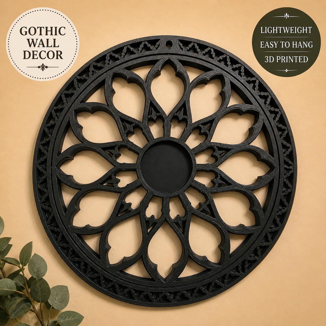 Gothic Rose Window Wall Decor | Cathedral Style Round Wall Art | Dark Academia Home Decor | 3D Printed Gothic Wall Hanging Medieval Rosette