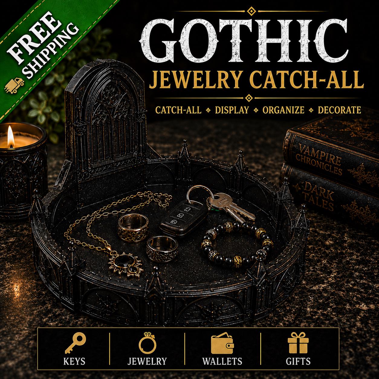 Gothic Jewelry Catch-All Tray | Dark Academia Jewelry Organizer | Gothic Decor Vanity Tray