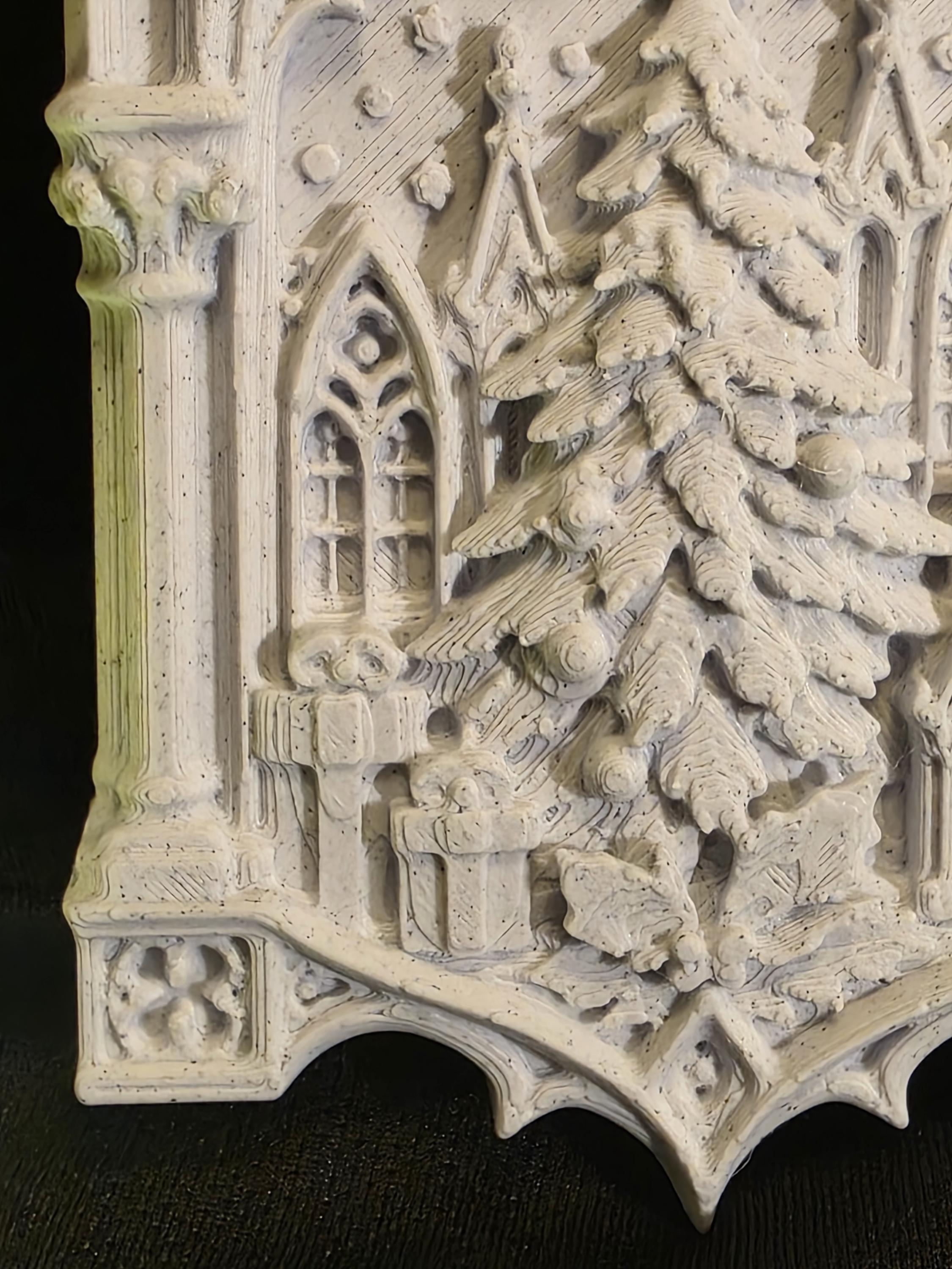 Gothic Christmas Tree Ornament | Cathedral Winter Scene | Stone PLA Christmas Decor | Dark Academia Holiday Gift